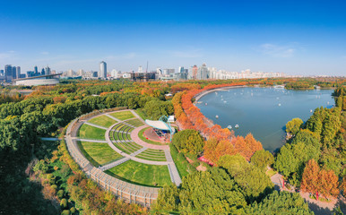 Aerial aerial photographof of the new century park in Pudong New Area, Shanghai, China