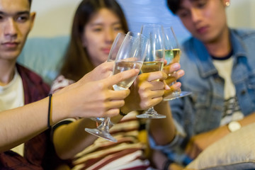 Group of teens asian is celebrate the christmas and happy new year party