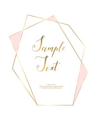 Gold polygonal frame with golden glitter triangles, geometric, diamond shapes. 