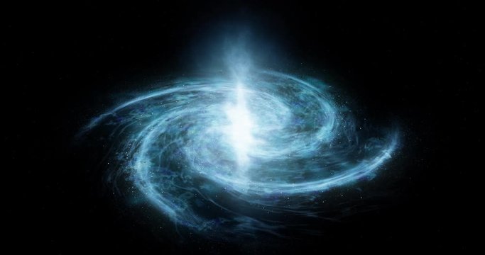 A spiral galaxy moves around Abstract space background Star space, the formation of stars and planets Deep space footage Particles glowing background Dramatic scene of space 4k video render animation