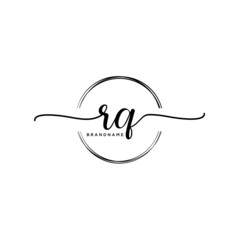 RQ Initial handwriting logo with circle template vector.