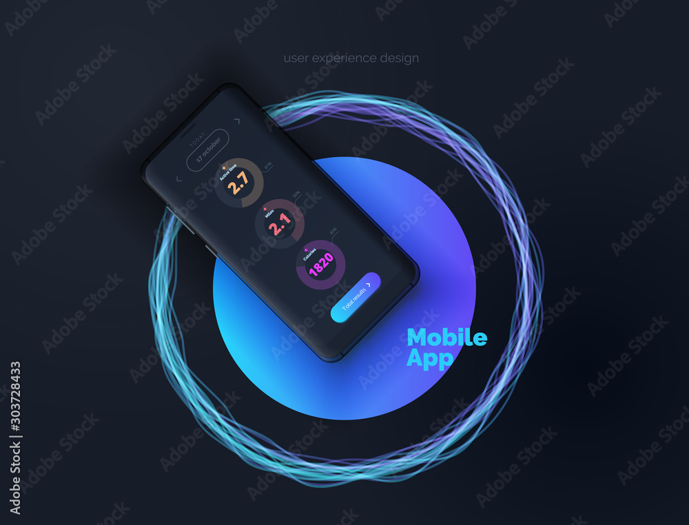 Poster mobile device with user interface layout. mobile app. vector illustration.