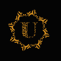the U font style arabian islamic letter logo design with black background