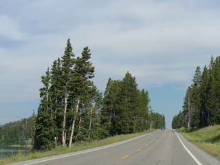 Wyoming, USA--July 2018: Scenic drives along Yellowstone National Park's paved roads.