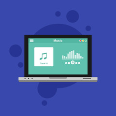 music player flat design concept vector color template. Media player navigation screen. Flat UI, GUI. Playing audio, radio. Phone display