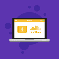 Mobile music application interface design concept isolated on colored background flat vector illustration. Easy to edit and customize.