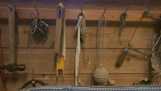 An assortment of traditional seamans' tools in the town of Grimstad, Norway