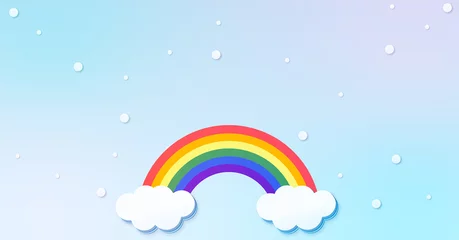Foto op Plexiglas Festival pattern Abstract kawaii clouds cartoon on rainbow blue sky with snow background. Concept for children and kindergartens or presentation and christmas day © NotjungCG