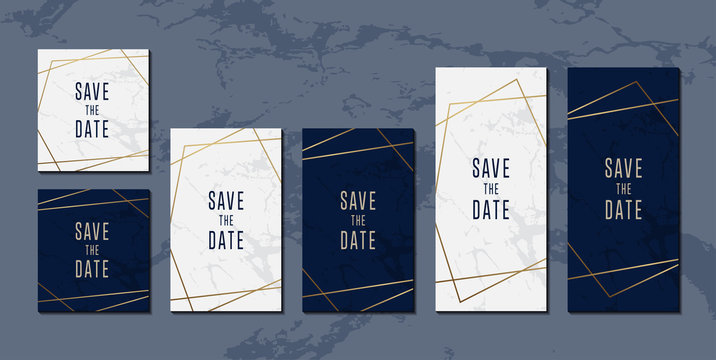 invitation cards white blue marble background elegant collection with gold line glitter for cover poster illustration