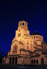 Fototapeta na wymiar ブルガリア　夜のアレクサンドル・ネフスキー大聖堂 