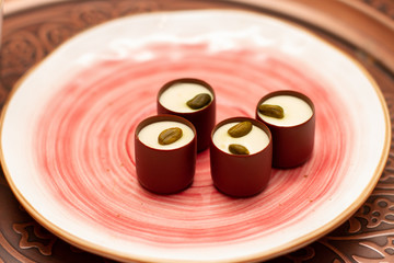 chocolates with pralines and pistachios