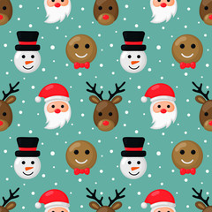 christmas characters seamless pattern on blue background. vector Illustration.