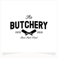 Butchery Shop Logo Design Template. Cow and meat cleaver knife vector design.