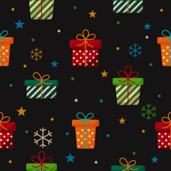 gift boxes seamless pattern on gray background. vector Illustration.