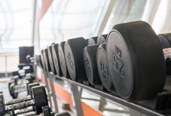 Obraz na płótnie Canvas row of dumbbells in a modern gym