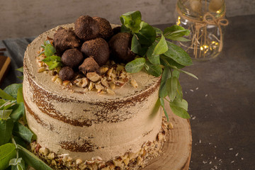 Delicious naked coffee and hazelnuts cake