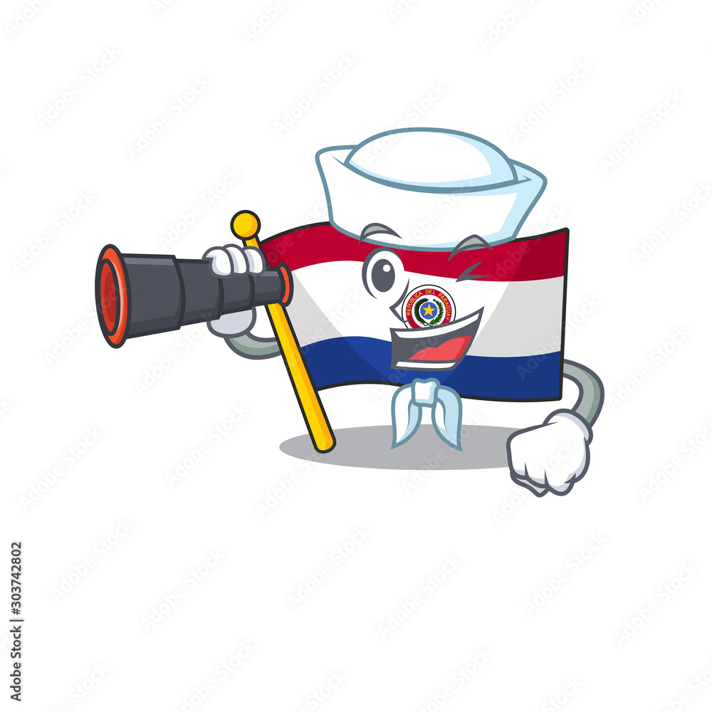 Wall mural mascot flag paraguay with in holding money character