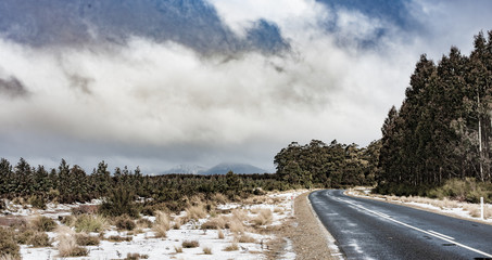 Murchison Highway With Snow Covered Cradle Mountain Tasmania