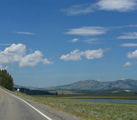Scenic drive along the Yellowstone River at Yellowstone National Park in Wyoming.