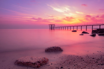 Sunrise / Sunset Long Exposure seacape with a bridge in Kuwait Arab Country