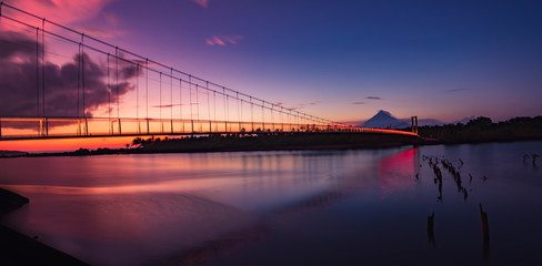 Mayon Volcano with river bridge sunset in cawit manito., Albay Philippines