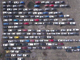 Kuching, Sarawak / Malaysia - November 19 2019: A passenger cars stock yard compound. An area of compound where the cars that are to be delivered to the customers are stored right after unloading from