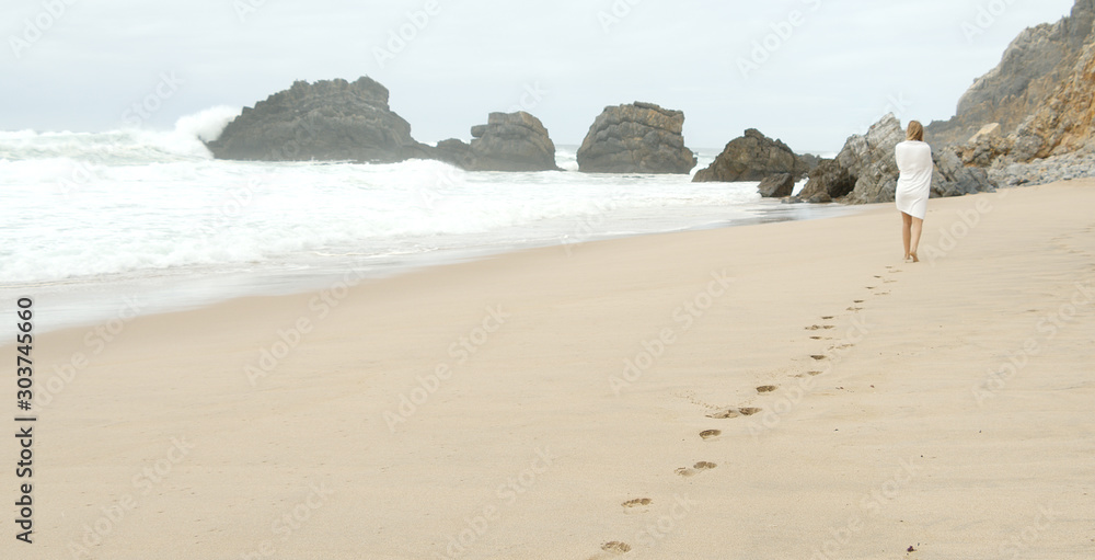 Wall mural wild atlantic ocean coast at adraga beach in portugal - travel photography