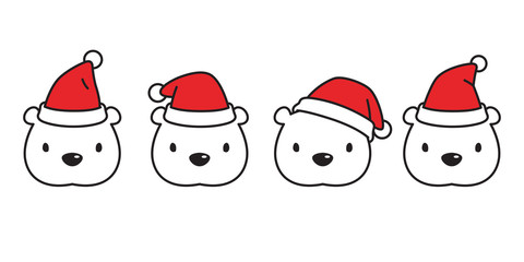 Bear vector polar bear Christmas Santa Claus hat icon cartoon character teddy head logo illustration doodle design