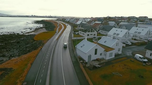 Lighthouse in Iceland. Drone video.