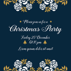 Invitation card for christmas party, with design element of white flower frame. Vector