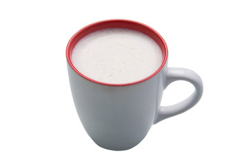 on a white background, close-up, coffee mug with foam