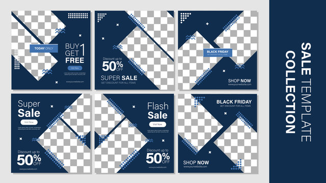 Sale template collection for promotion sale. Editable banner for social media post, web and internet. Black friday or cyber monday event