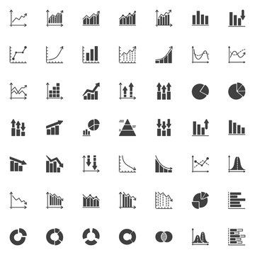 Graph and diagram vector icons set, Infographics modern solid symbol collection filled style pictogram pack. Signs, logo illustration. Set includes icons as business graph analytics, pie chart diagram