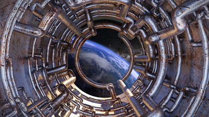 view on planet Earth through a spaceship window