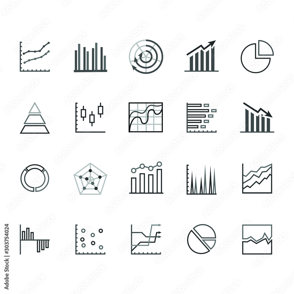 Poster set of chart for report icon. statics template thin line icons vector illustration