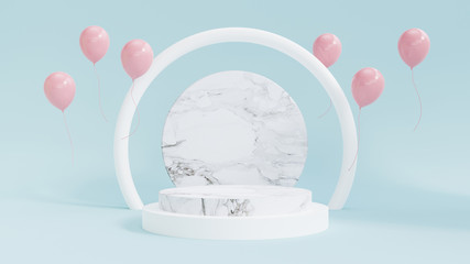 Geometric shape pink cream scene minimal 3d rendering