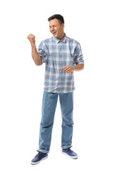 Portrait of happy handsome young man on white background