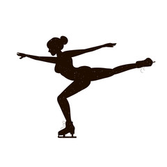 Black woman silhouette of figure skater on a white background. Ice skating. Winter sport time. © masherdraws