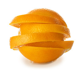 Fototapeta na wymiar Slices of juicy orange on white background
