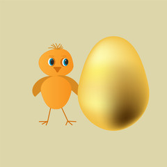 Cute chick looking at a Golden egg