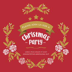 Design ornate greeting card christmas party, with style unique leaf flower frame. Vector