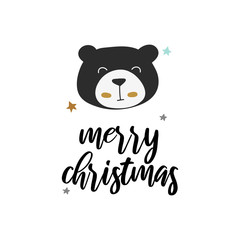 Merry Christmas bear vector print, kids vector illustration