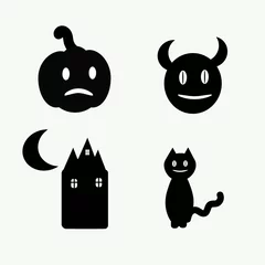 Fotobehang Pumpkin, devil, scary house and black cat © Елена  Барская