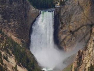 Close up of the Lower Yellowstone Falls, the biggest waterfalls at the Yellowstone National Park in Wyoming.