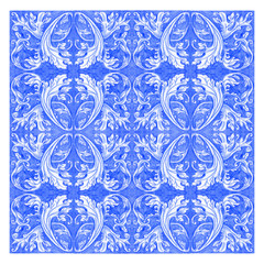 Azulejos Portuguese watercolor Azulejos - Portuguese tiles blue watercolor pattern. Traditional tribal ornament