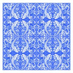 Azulejos Portuguese watercolor Azulejos - Portuguese tiles blue watercolor pattern. Traditional tribal ornament