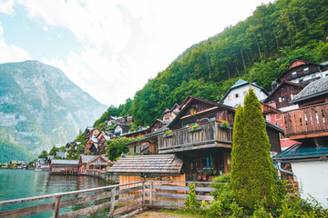 Fototapeta na wymiar landscape view of hallstatt city in austrian alps