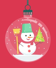 snow globe with christmas decoration inside. Stock flat vector illustration.