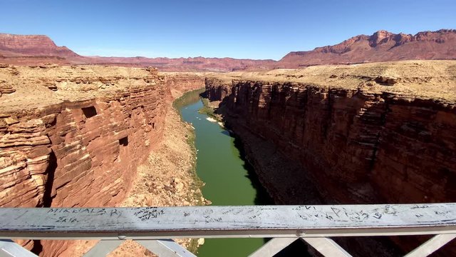The view looking down at the Colorado River from Navajo Bridge in Arizona