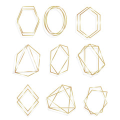 Set Gold of geometrical frame polyhedron line art